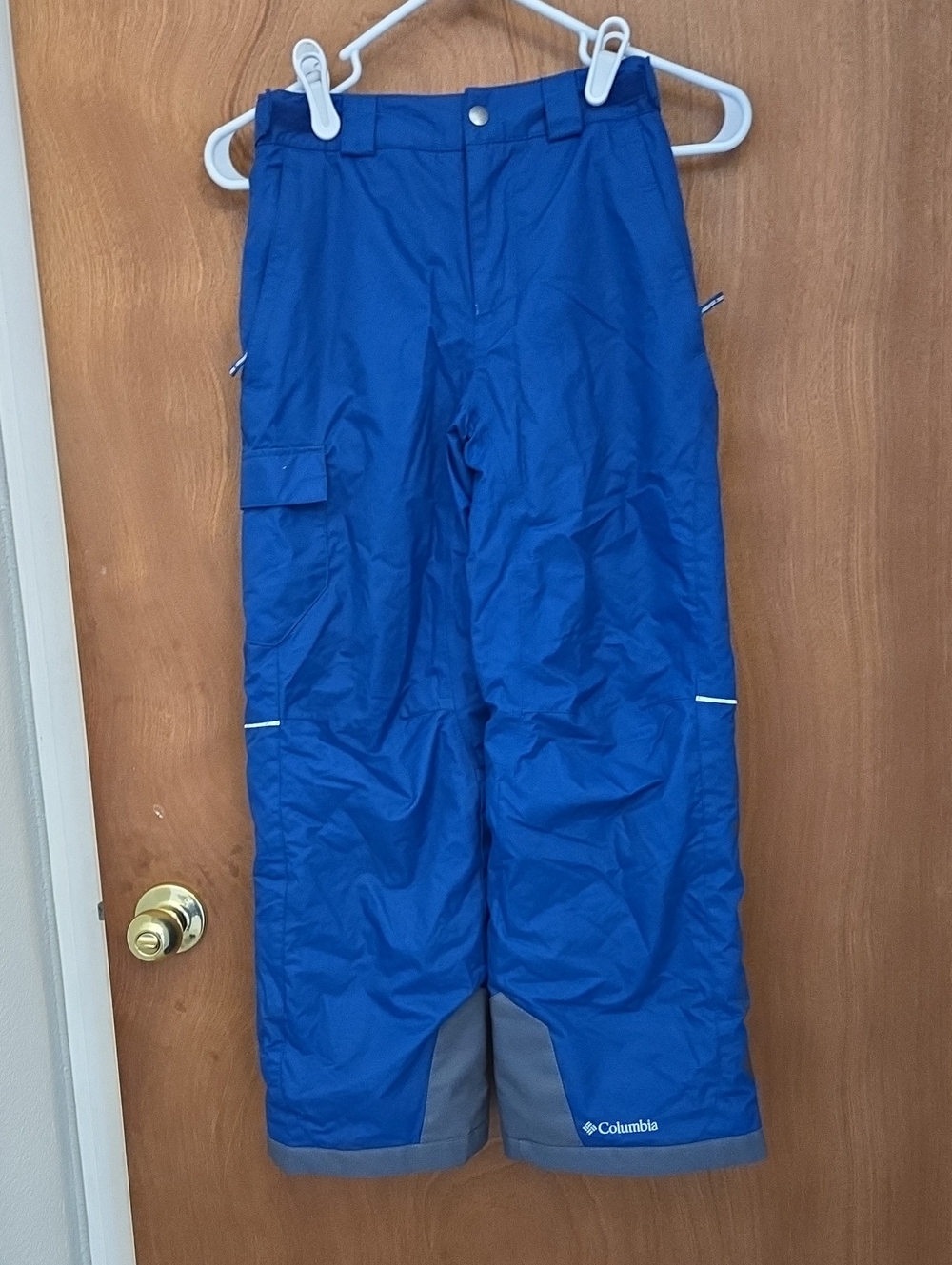 Columbia Youth Boys Royal Blue Cargo Snow Pants with Gray Cuffs-Omni Heat!